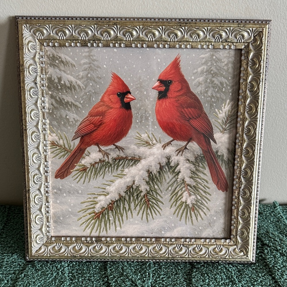 Petal Lane Holiday Christmas Cardinal Bird Framed Picture NEW!